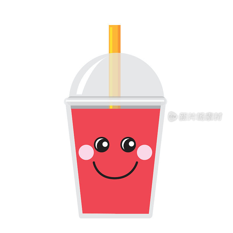 Happy Emoji Kawaii face on Bubble or Boba Tea watermelon Flavor Full color Icon on white background